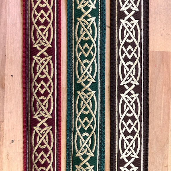 Ukulele Strap,  Mandolin Strap - 40mm, 1 1/2 inch - Green, Brown, Wine, Gold -  Celtic Medieval Design