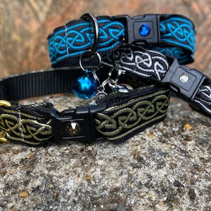 Viking Cat Collar - Black, Blue, Wine, Gold, Silver - Medieval, Celtic - Breakaway Buckle - 15mm wide, 5/8inch