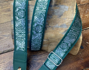 Celtic Dragon-ukulele, mandolineband, groen en zilver: 40 mm breed, 1 1/2 inch