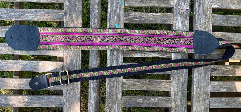 Wide Guitar Strap, Bass Strap 75mm 3 inch Floral, Diamond, Pink, Black, Gold image 3