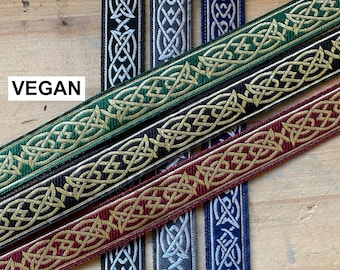 VEGAN, Celtic, Ukulele Strap, Mandolin Strap - Wine, Green, Black, Navy, Grey, Brown, Gold ,Silver - 25mm 1 inch -Medieval, Viking