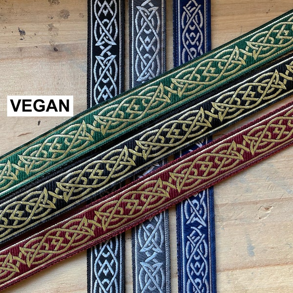 VEGAN, Celtic, Ukulele Strap, Mandolin Strap - Wine, Green, Black, Navy, Grey, Brown, Gold ,Silver - 25mm 1 inch -Medieval, Viking