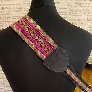 Wide Guitar Strap, Bass Strap 75mm 3 inch Floral, Diamond, Pink, Black, Gold image 2