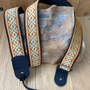 Ukulele Strap, Mandolin Strap, Guitar Strap - Celtic - Orange and Gold -  1 Inch - 40mm, 1 1/2 inch,