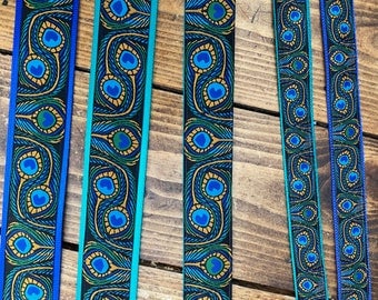 Ukulele Strap, Mandolin Strap, Guitar Strap, Bass Strap, Banjo Strap - Peacock - 25mm, 1 inch - 40mm, 1 1/2 inch - 48mm,2 inch - Blue,Green