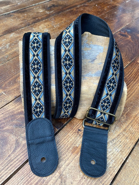 Guitar Strap Bass Strap Art Deco Design 50mm 2 Inch Black