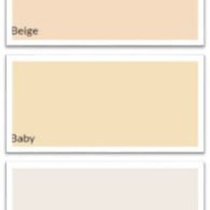 Pu&ograve; includere: Tre campioni di colore rettangolari etichettati "Beige", "Baby" e "Light". Il campione "Beige" &egrave; un beige chiaro, il campione "Baby" &egrave; un giallo pallido e il campione "Light" &egrave; un color crema molto chiaro.
