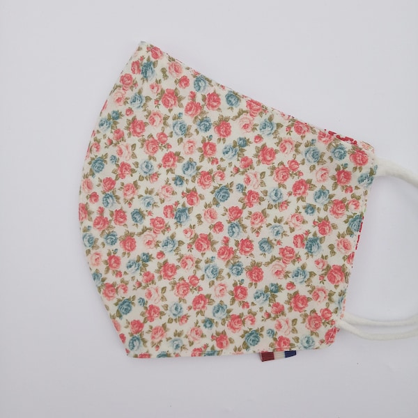 Floral reusable double layer face mask, sizes S and M
