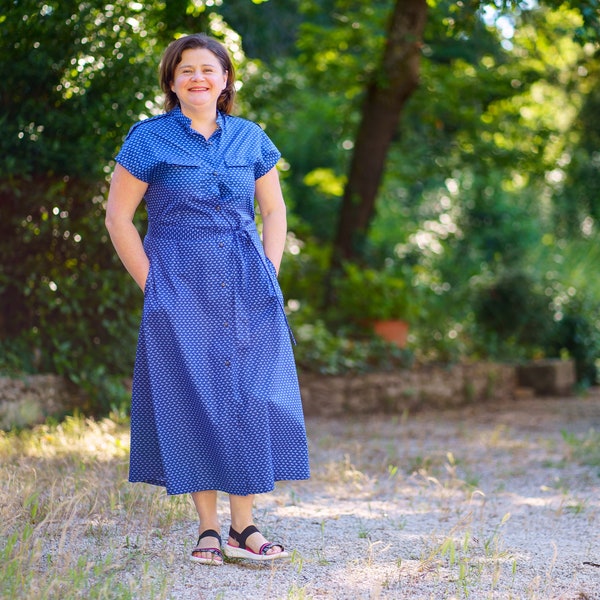 Robe chemise en coton bleu, taille XL