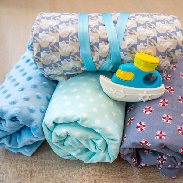 Couverture bébé garçon bleu minky, literie de bébé, couverture bébé doux pour été, couverture de siège auto, couverture de confort pour été
