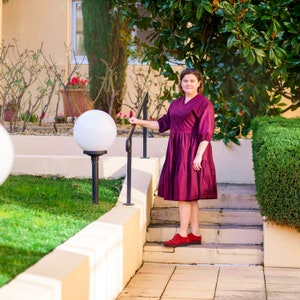 Cotton burgundy red wrap dress, size L-XXL image 5