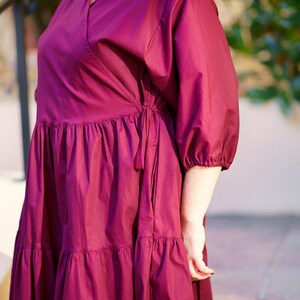 Cotton burgundy red wrap dress, size L-XXL image 7