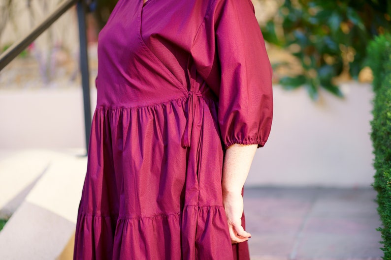 Cotton burgundy red wrap dress, size L-XXL image 7