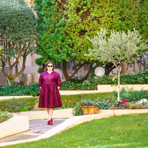 Cotton burgundy red wrap dress, size L-XXL image 4