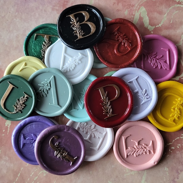 Initials Wax Seals A-Z with adhesive Backing - Custom made, many colors! For Weddings, birthdays, letters, invitations, stationary