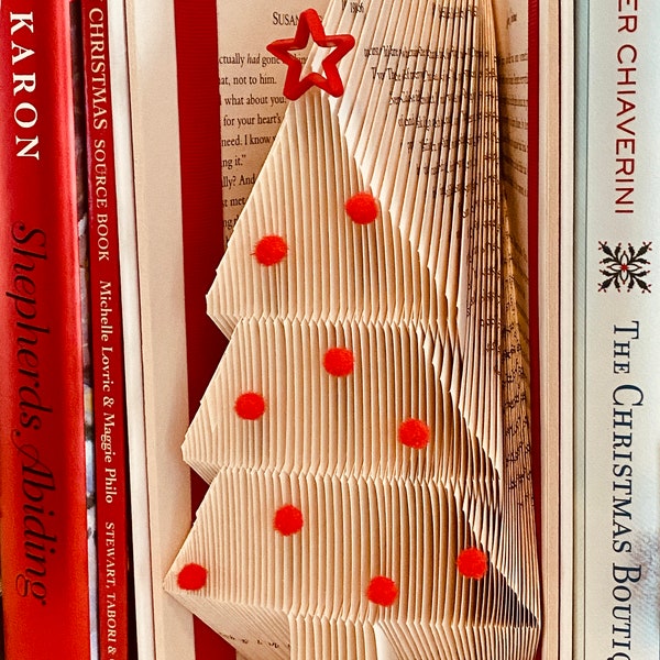 4 Weihnachtsbuch Faltmuster, Baum, Engel, Schneemann und Stern. How to Book Fold Instruktionen, 4 herunterladbare Folded Book Art Patterns