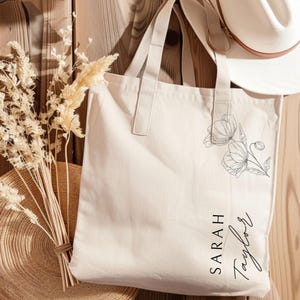 Custom Tote Bag, Bridesmaid Gift, Embroidered Canvas Tote Bag, Custom Text Tote, Bachelorette Gift, Beach Bag, School Bag, Gift for Her