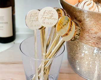 Personalized Drink Stirrers 50 PCS|Engagement Party|Birthday Party|Anniversary|Wedding Drink Stirrer|Wedding Favors|Baby Shower Favors