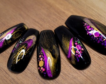Long Coffin Rose Pattern Press on Nails Halloween Nails - Etsy