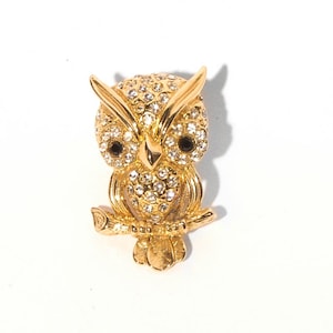 Quality Made Diamante Animal Brooch, Diamante Owl Brooch, Gold Effect Owl Brooch, Diamante and Gold Colored Brooch, Bird Brooch