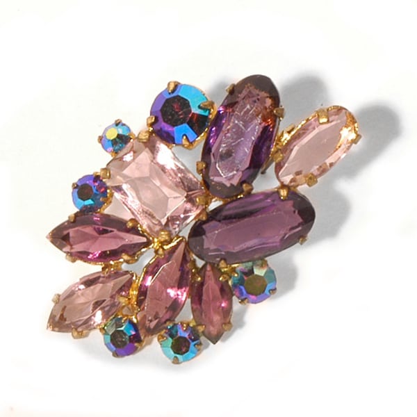 1950's Brooch, Purple Stone Brooch, 1950's Stone Brooch, 1950's Multi Coloured Stone Brooch, Crystal Brooch, Aurelius Stone Brooch