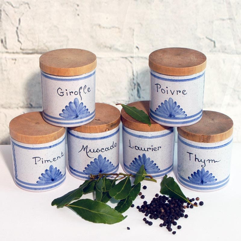 French Handmade Set of Spice Jars with Blue Glazing Etsy