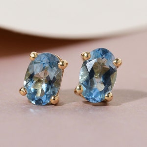 Solitaire Aquamarine Stud Earrings in Gold Plated Sterling Silver