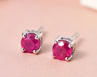 TJC 0.3 Ct Ruby Stud Earrings for Women in Platinum Plated 925 Sterling Silver