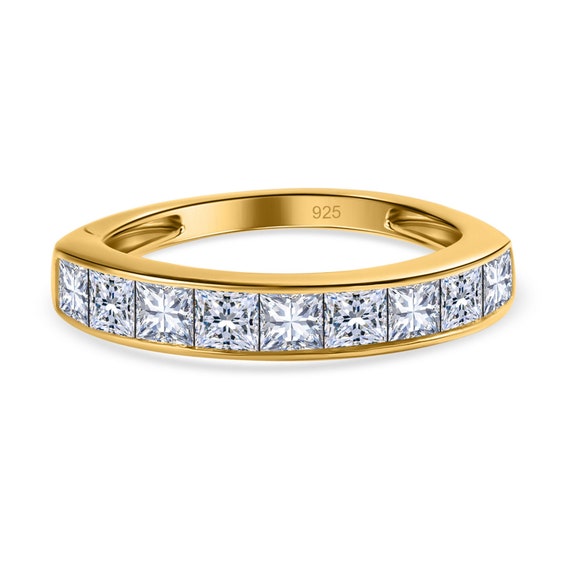 TJC Moissanite Half Eternity Ring for Women in Yellow Gold Plated