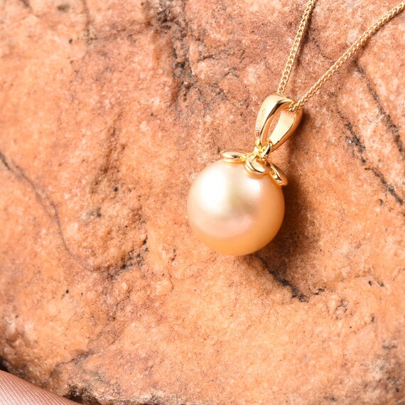 TJC Golden South Sea Pearl Drop Necklace for Women in Yellow Gold