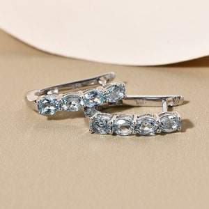 Aquamarine March Birthstone Hoop Earrings in Sterling Silver