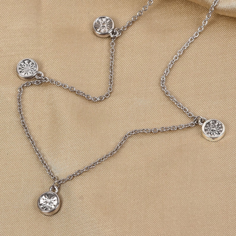 TJC White Diamond Station Necklace for Women in Platinum Etsy