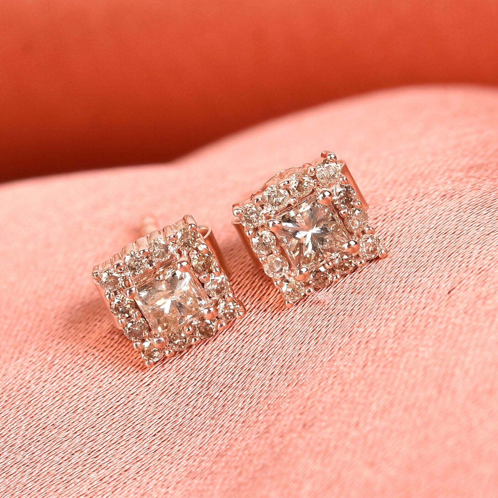 TJC Natural Champagne Diamond I3 Princess Cut Stud Earrings Etsy