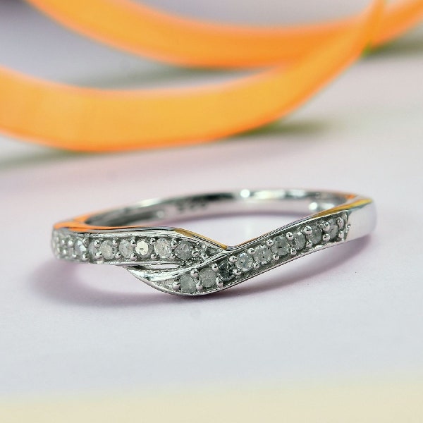 Diamond Bypass Ring in Platinum Plated 925 Sterling Silver 0.100 Ct.