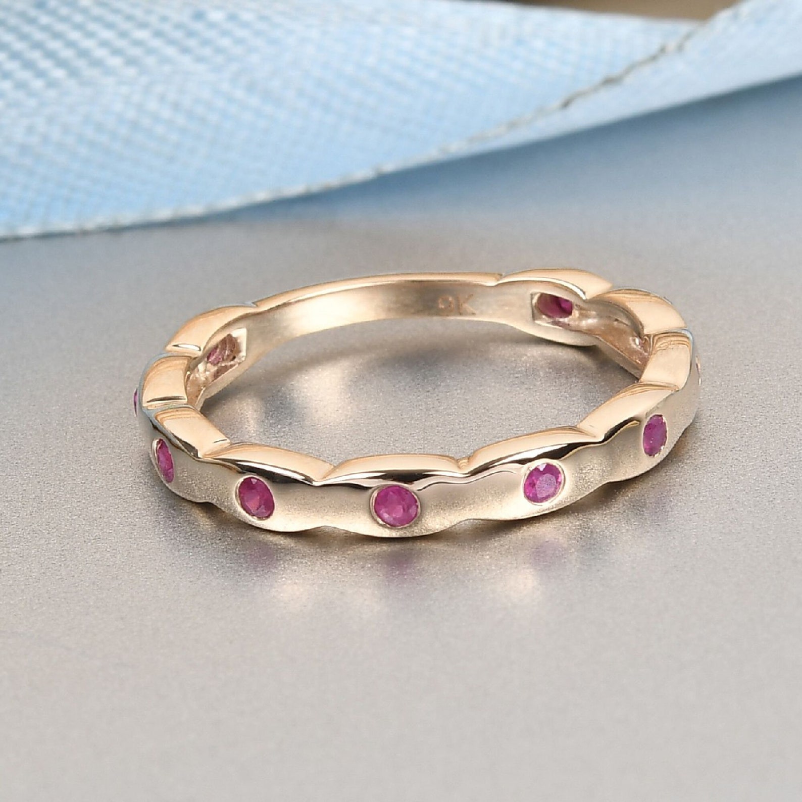 Ruby Band Ring for Women in Rhodium Plated 9K Yellow Gold | Etsy