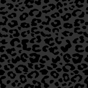 May include: A seamless pattern of black leopard spots on a dark gray background.