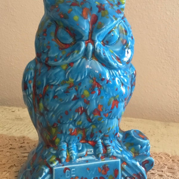 Vintage hobbyist blue owl piggy bank BE WISE SAVE