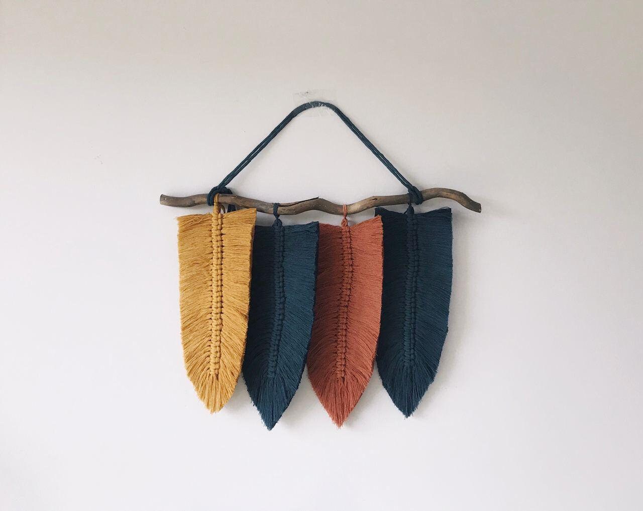 Macrame Feathers Large Macrame Feather Wall Hanging Boho Etsy