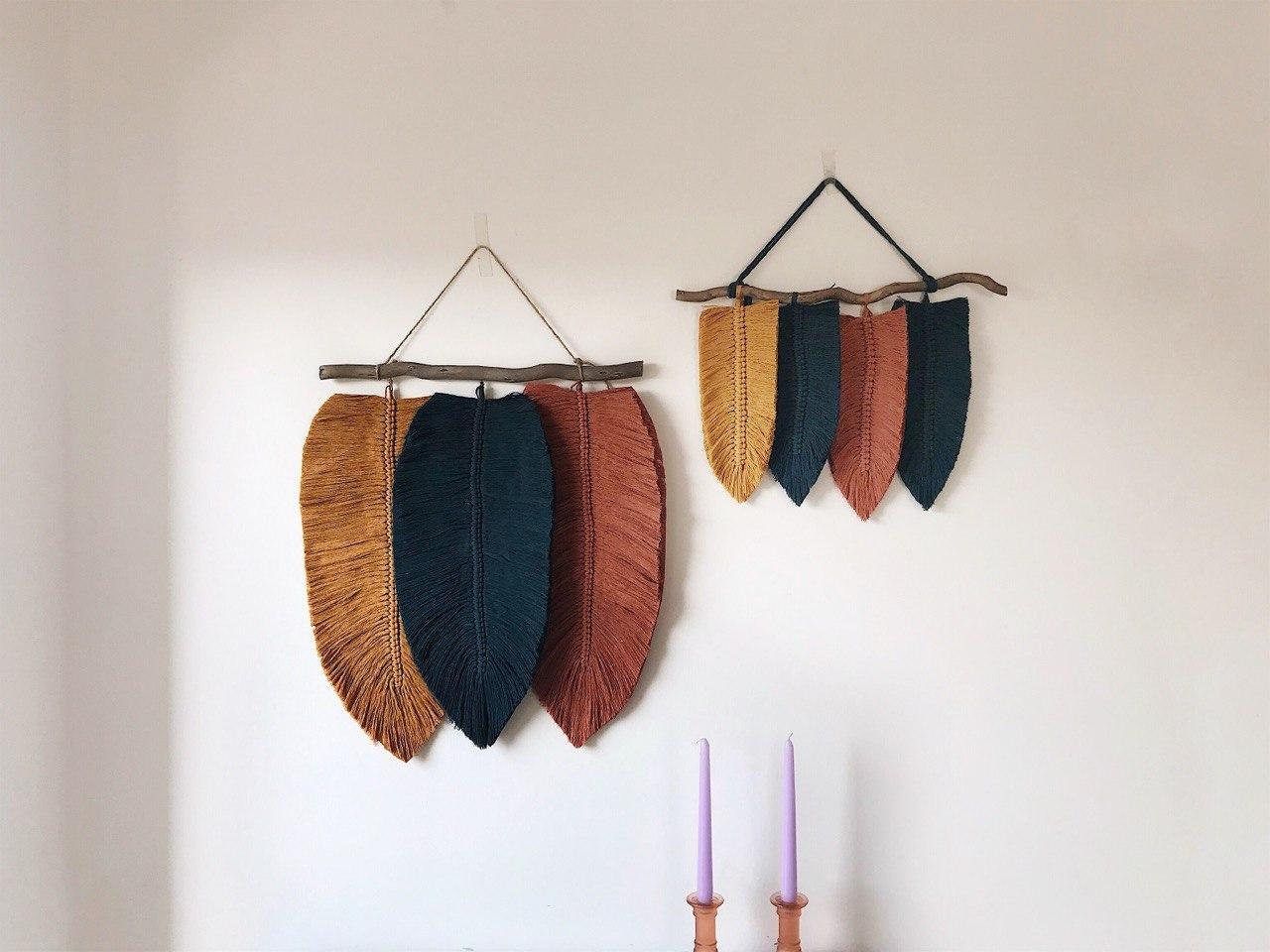Macrame Feathers Large Macrame Feather Wall Hanging Boho Etsy