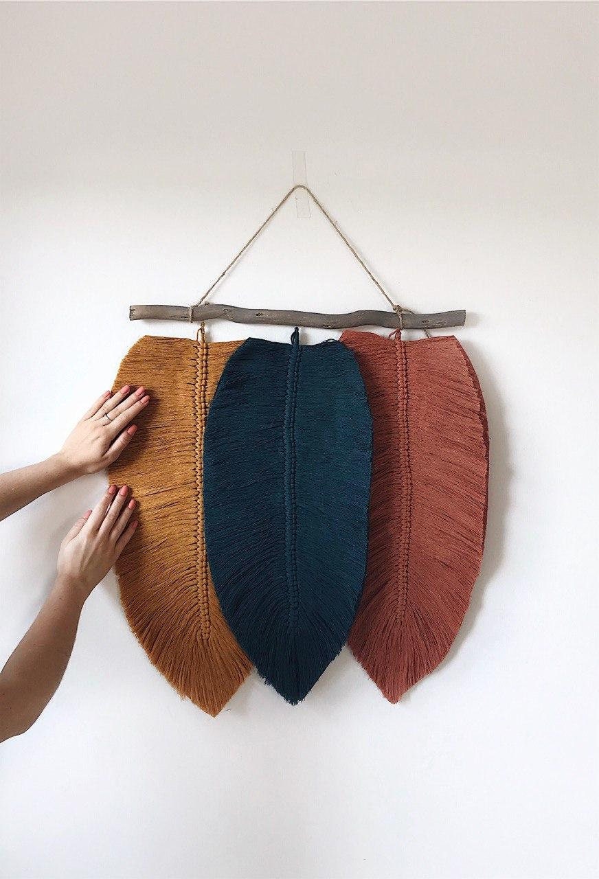 Macrame Feathers Large Macrame Feather Wall Hanging Boho Etsy