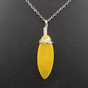 Yellow Chalcedony Marquise Wire Wrap Necklace
