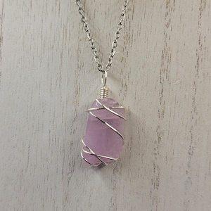Natural Polished Kunzite Wire Wrapped Handmade Necklace, Stone of Emotion