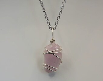 Natural Polished Kunzite Wire Wrapped Handmade Necklace, Stone of Emotion