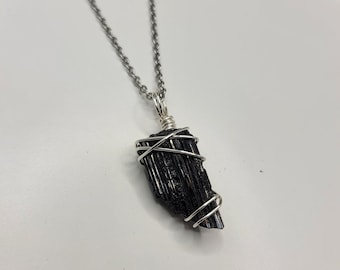 Raw Black Tourmaline Wire Wrap Pendant