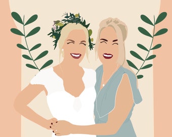 Custom couple portrait. Wedding original idea. Digital illustration. Family portrait. Happy anniversary gift. Personalized gift. A3 size.