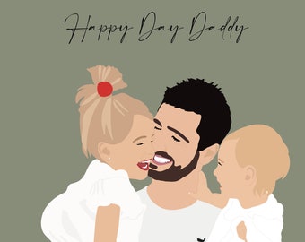 Father's Day Illustration, Personalized Family Drawing, Personalized Father's Day Digital Art Print, Dad Greeting Card