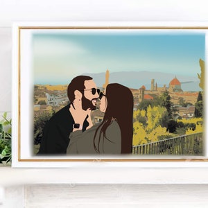 Retrato con rostro y paisaje, Ilustración personalizada, foto personalizada, ilustración fotográfica, retrato personalizado, regalo de novio imagen 3