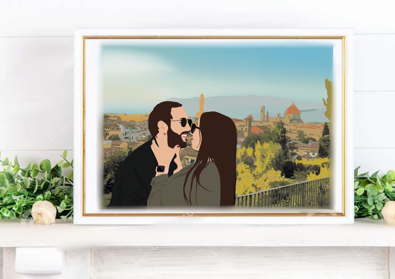 Retrato con rostro y paisaje, Ilustración personalizada, foto personalizada, ilustración fotográfica, retrato personalizado, regalo de novio imagen 3