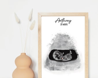 Personalized family illustration, ultrasound, personalized drawing, baby shower, personalized pregnancy gift, friends illustration