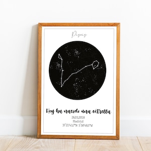 Carte des étoiles personnalisée | constellation numérique | impression de ciel nocturne | Cadeau de mariage | Signe du zodiaque - horoscope | cadeaux